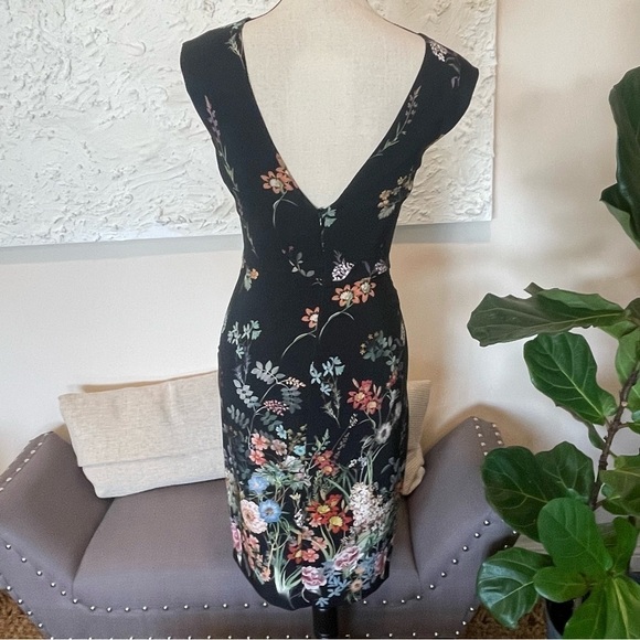 ZARA Woman Dress Plunging V Neck Sleeveless Fitted Black Floral Sz XS - Picture 3 of 9